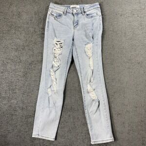 Judy Blue Boyfriend Fit Jeans‎ Women's 3/26 Grunge Light Wash Holes Stretch